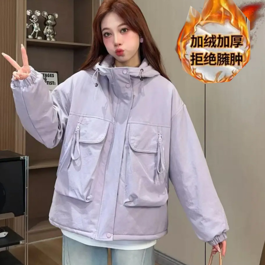【全身加绒】短款加绒加厚派克服外套女2025冬棉服保暖小个子派克服