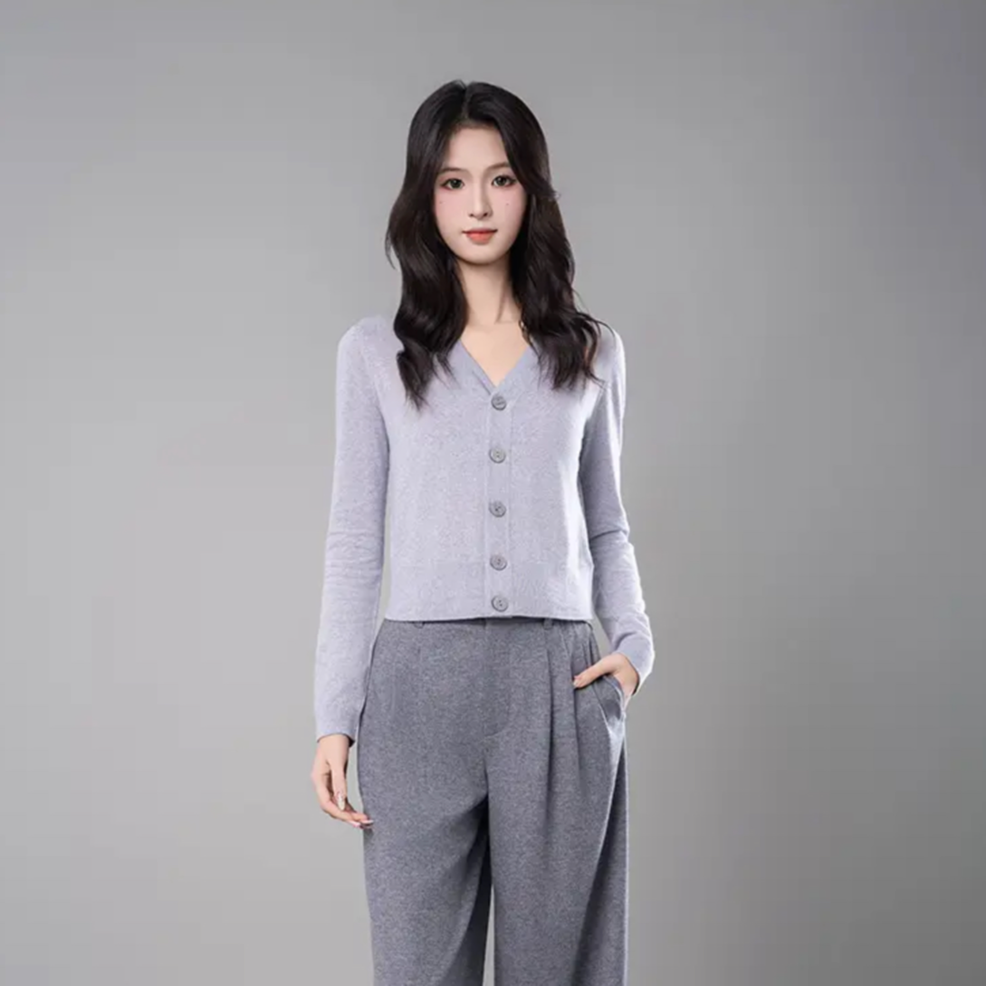 AMASS/阿玛施早春新品百搭显瘦时尚高能感纯色长袖开衫女5499132