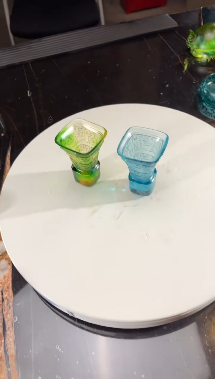 摆件懒*沧浪夔龙纹敞口杯+群青夔龙纹敞口杯 两只