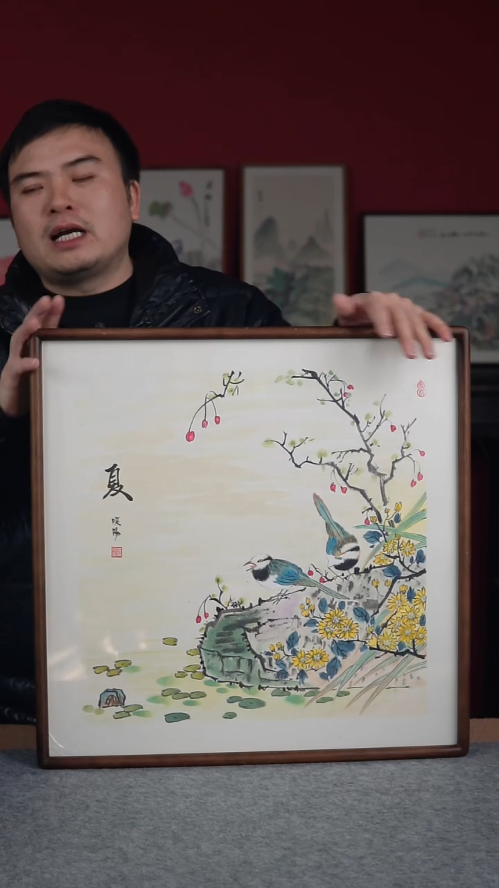 国画H****e纯手绘纯手写-带框尺寸36*69