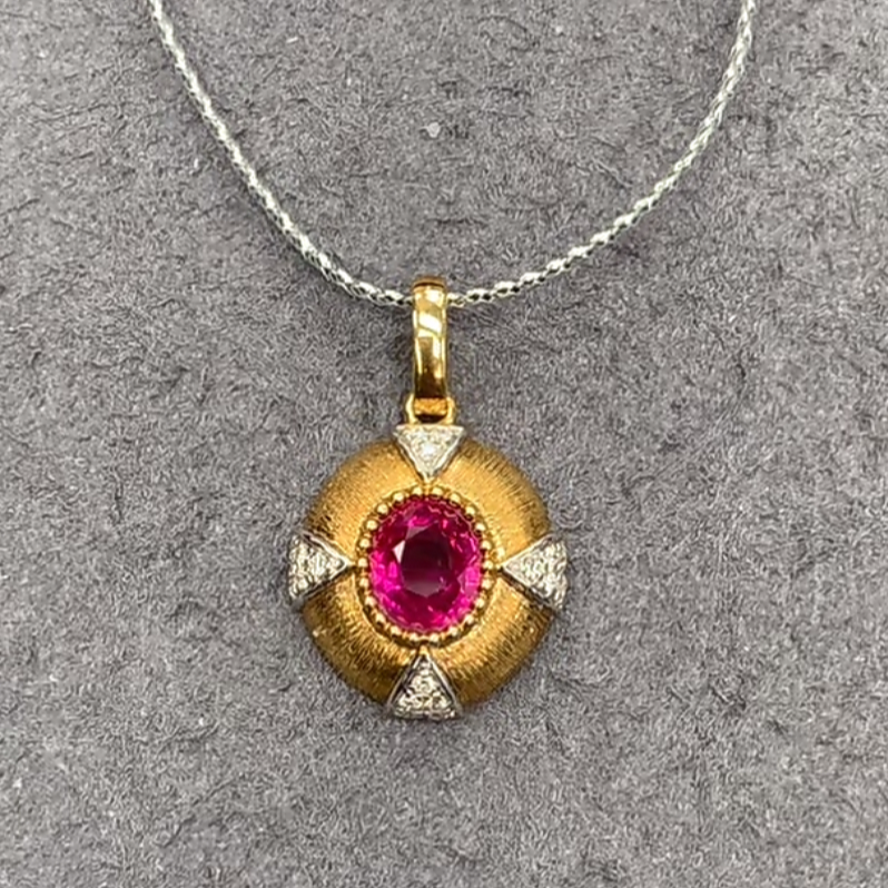 18K金红宝石吊坠1克拉