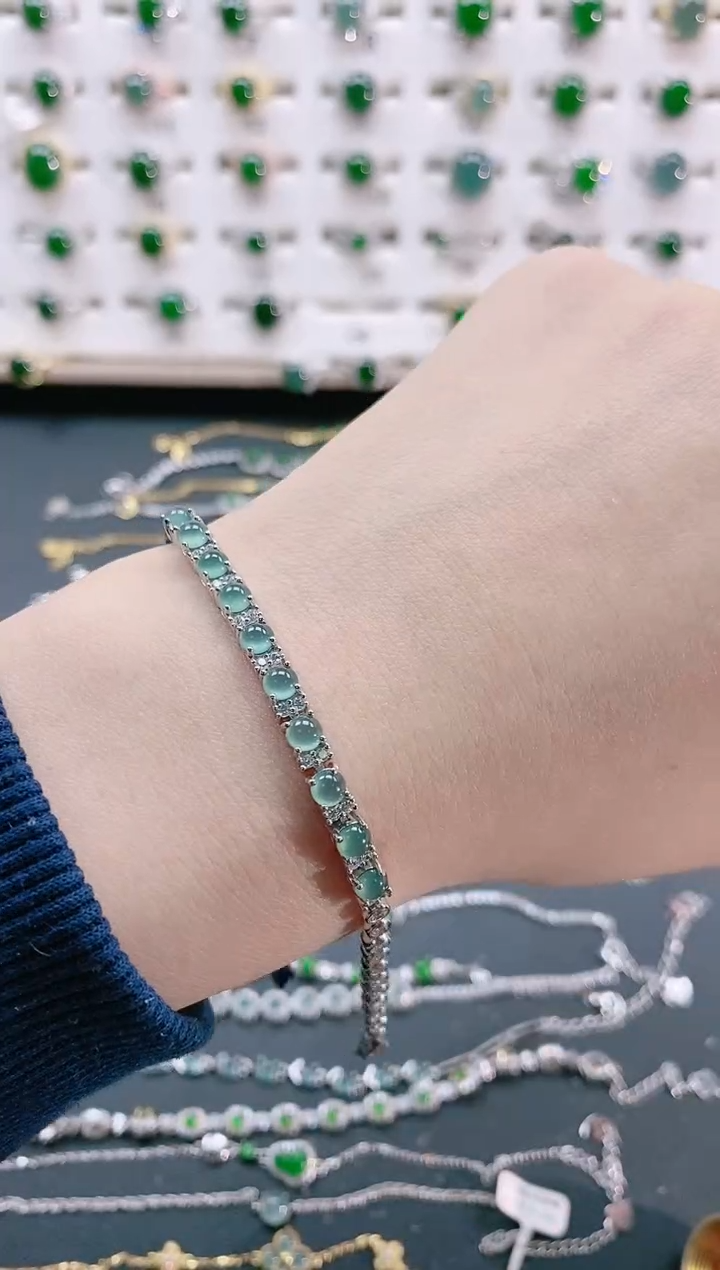 【闪购商品】翡翠手链银S925镶嵌天然翡翠