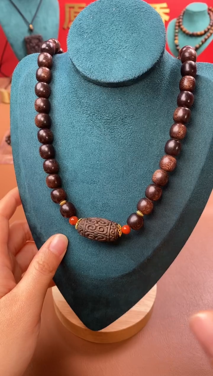 【闪购商品】沉香手串P紫棋1.0挂脖+富森回纹沉香木雕顶珠