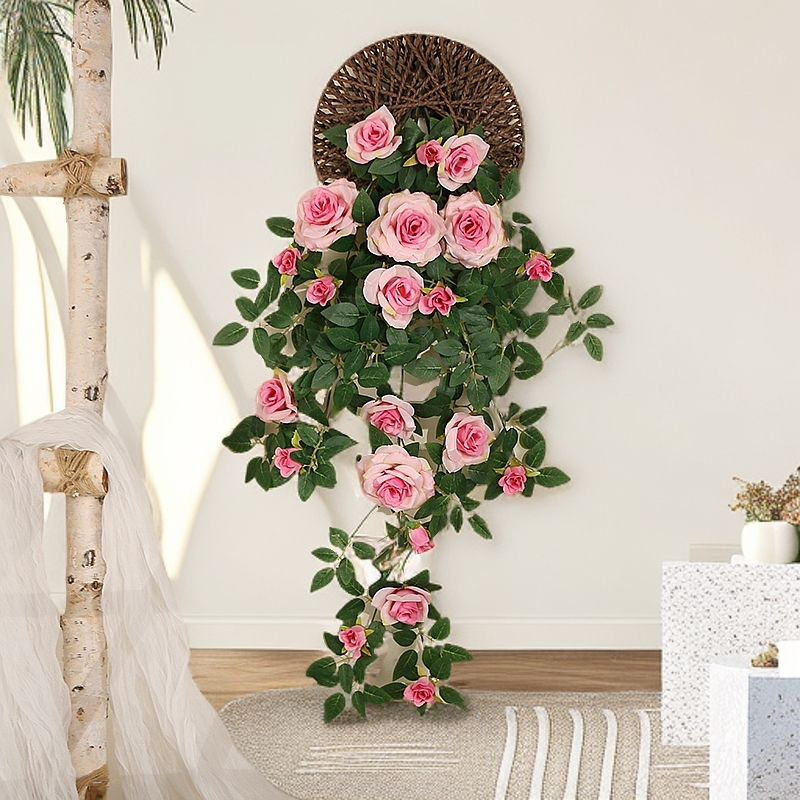 【送飞盘】戴安娜玫瑰壁挂花假花客厅墙面装饰仿真花阳台花园摆设