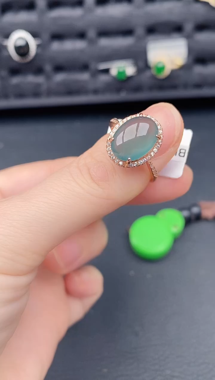 银S925镶嵌戒指翡翠天然a货翡翠237