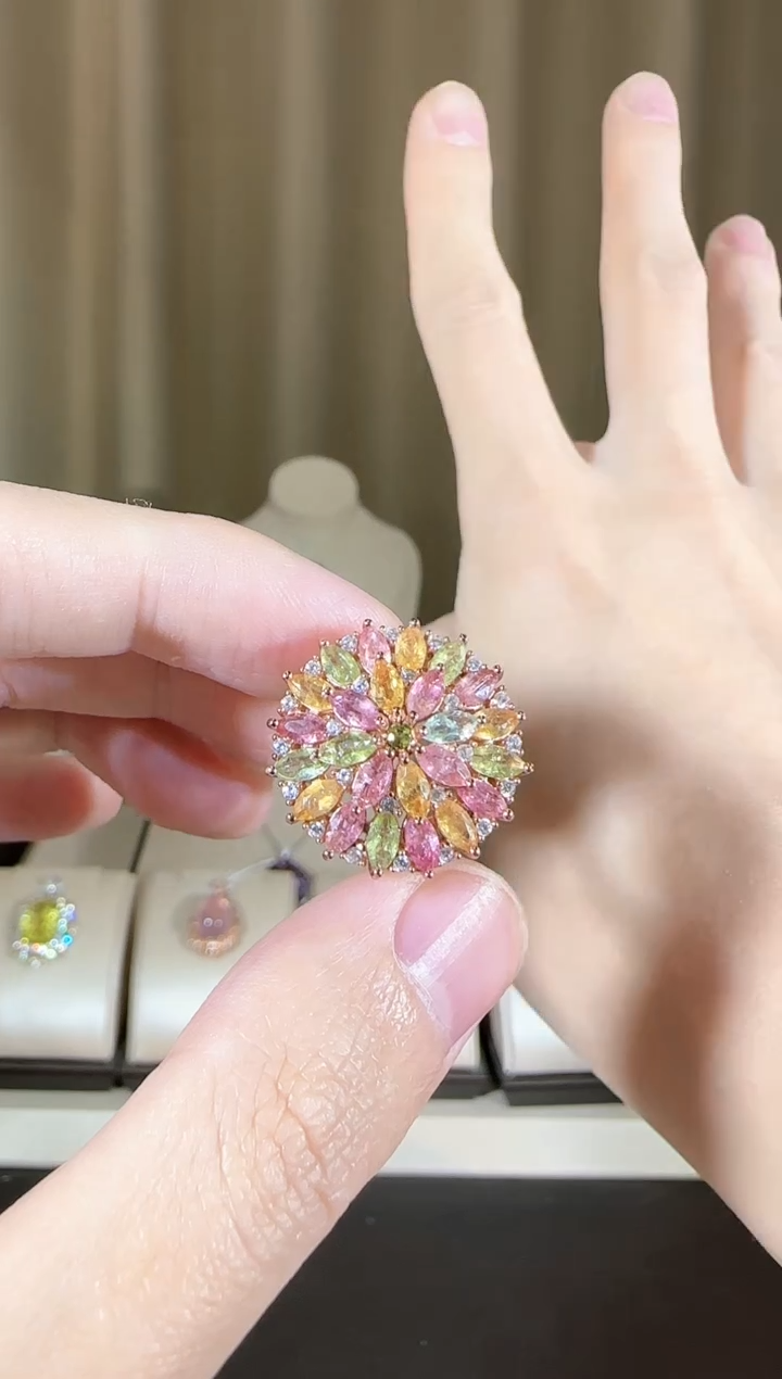 【闪购商品】碧玺戒指银S925镶嵌设计款