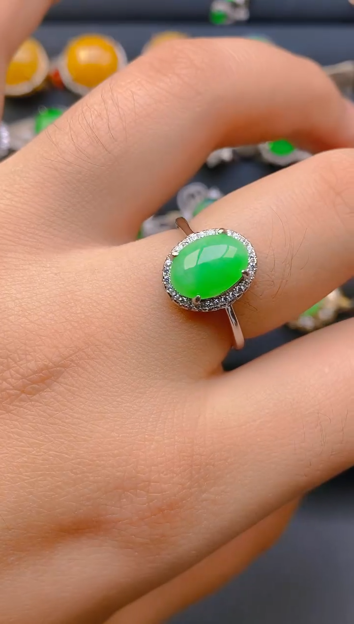 【闪购商品】翡翠戒指银S925镶嵌天然A货翡翠1