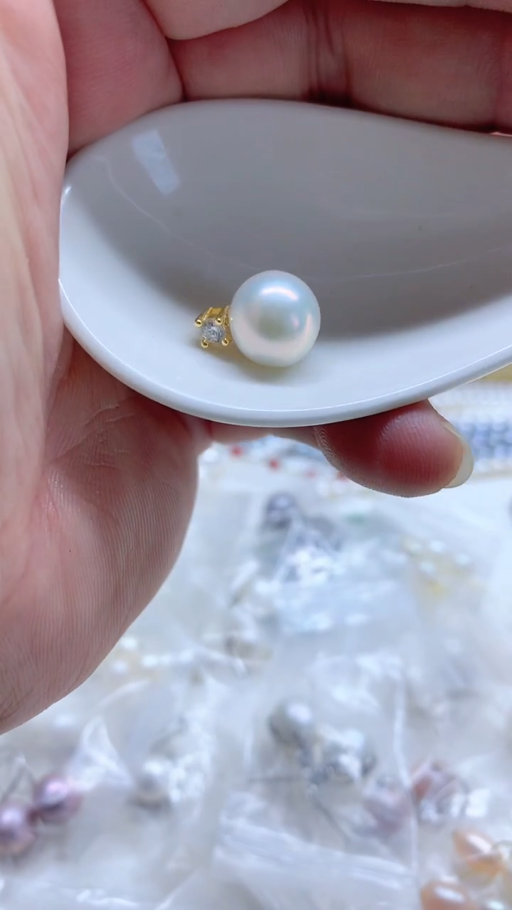 银S925镶嵌耳饰淡水珍珠10-11