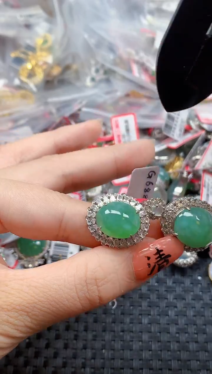银S925镶嵌戒指翡翠天然A货缅甸翡翠