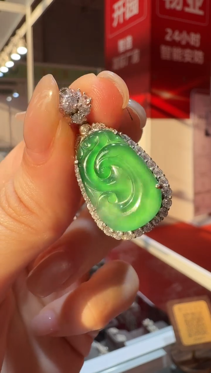 吊坠(不含链)银S925镶嵌翡翠银镶