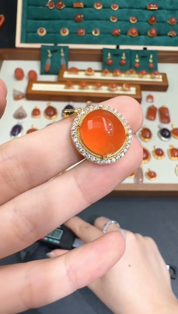 南红玛瑙银S925镶嵌吊坠X0319-223-691