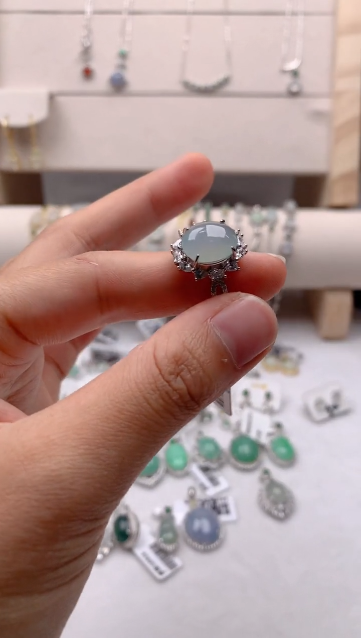 翡翠戒指银S925镶嵌3号