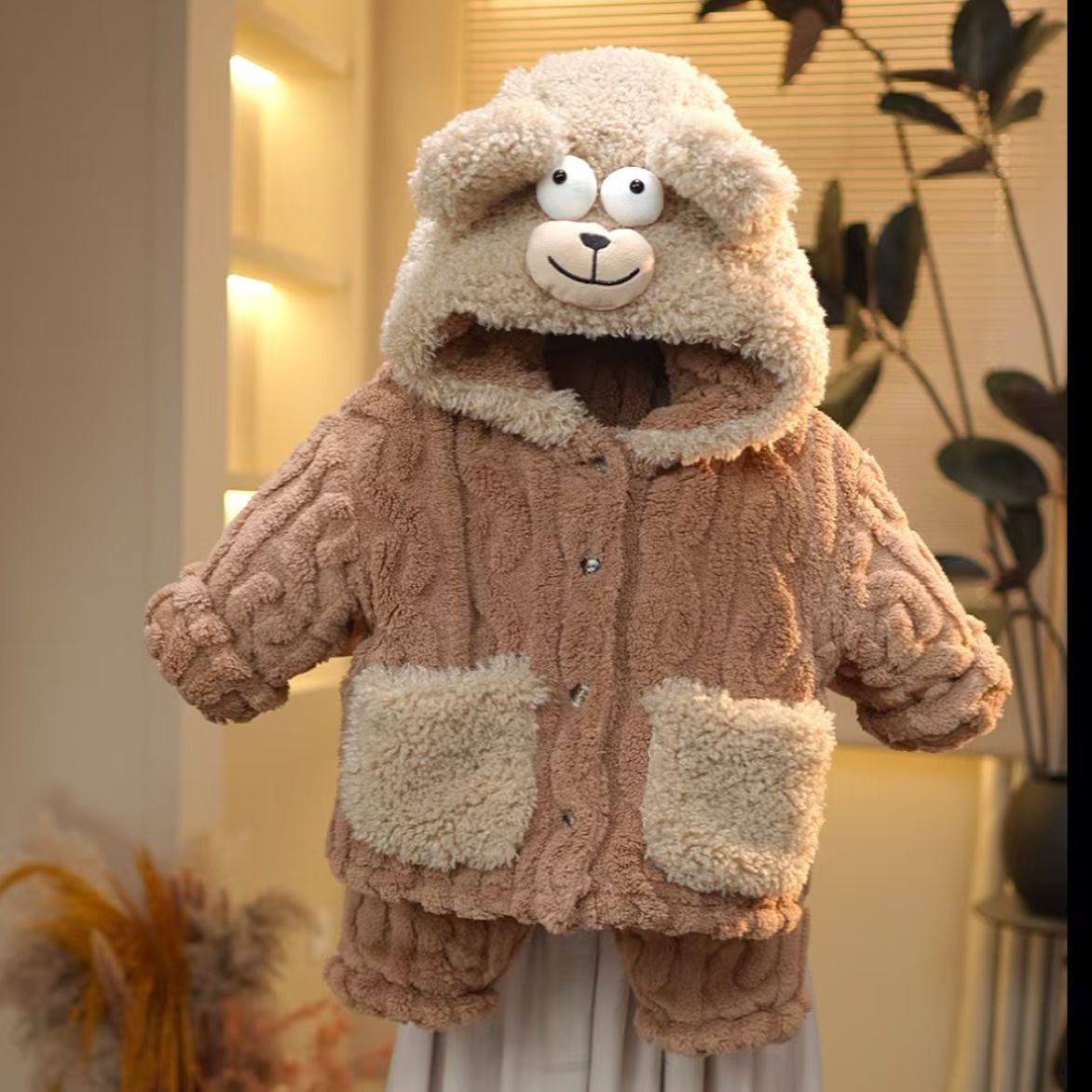 2025款冬季儿童卡通加绒加厚保暖可爱宝宝家居服套装25Y365