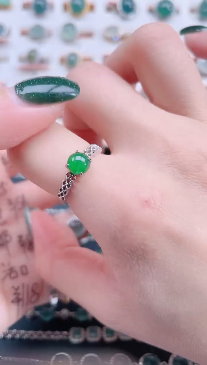 银S925镶嵌戒指翡翠天然翡翠
