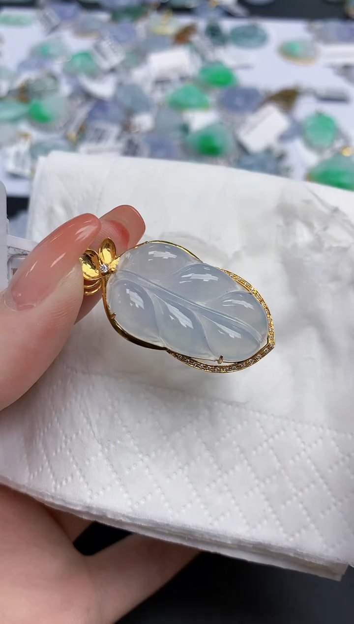 【闪购商品】翡翠颈饰18K金镶嵌天然缅甸翡翠A货