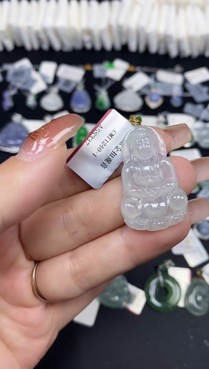 吊坠(不含链)18K金镶嵌翡翠观音18K金扣镶嵌@@CMT