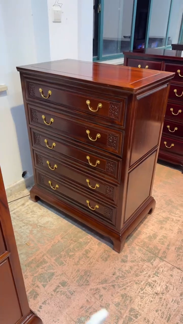 红酸枝木类书柜非酸五斗柜胡桃色