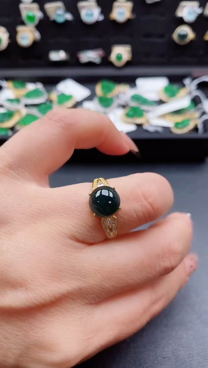 银S925镶嵌戒指翡翠1