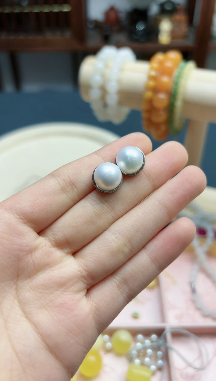 【闪购商品】淡水珍珠耳钉银S925镶嵌珍珠10+mm耳钉*1 XZYW