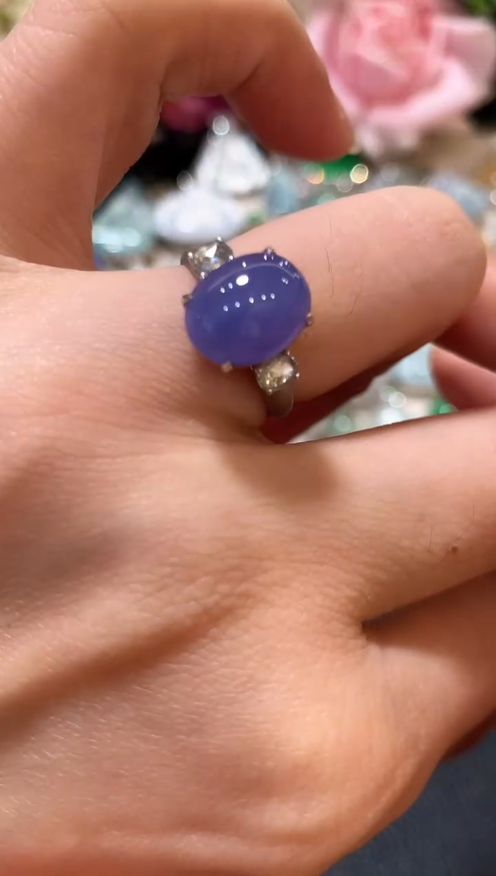 18K金镶嵌戒指翡翠m68 紫色有色差