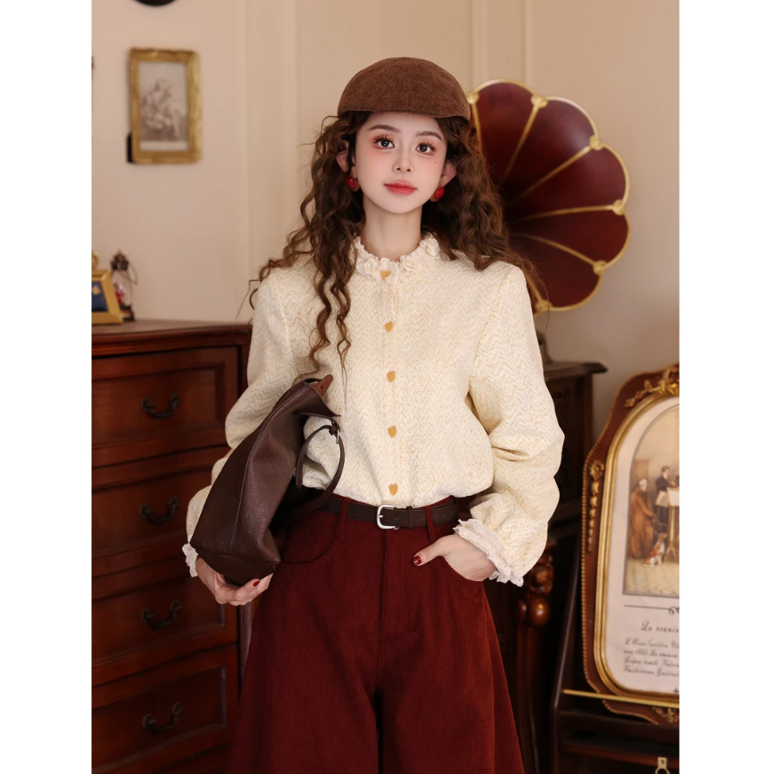 【暖花甜茶】复古气质时尚宽松港风秋冬厚款休闲百搭衬衫上衣