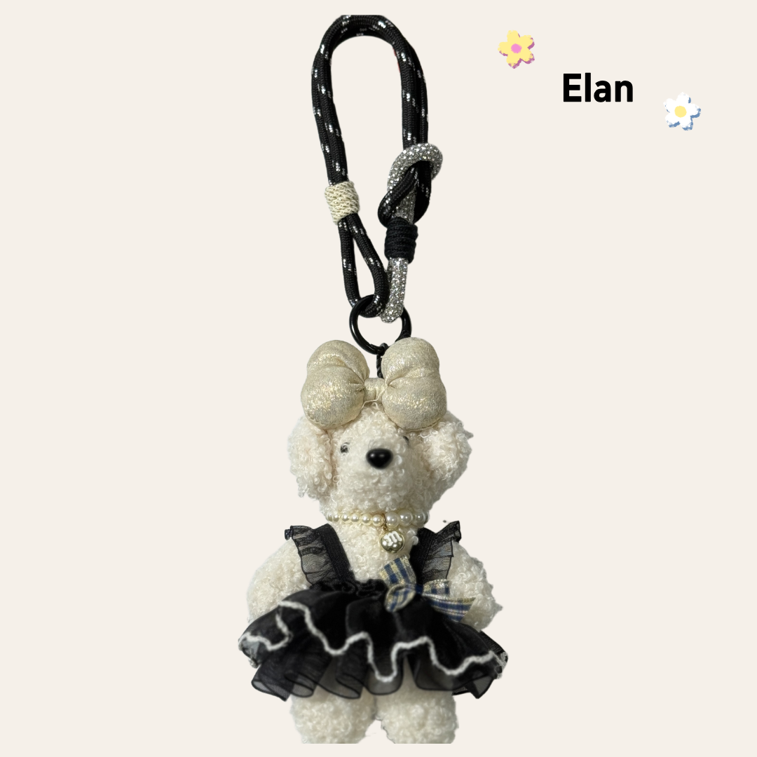 【Elan】名媛风米杏色小狗包包挂件大蝴蝶结黑纱裙又甜又飒包包挂饰