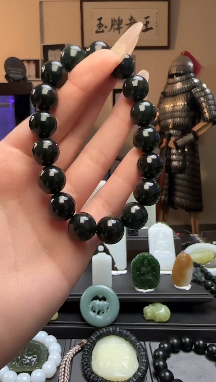 【闪购商品】和田玉青玉圆珠未镶嵌手串