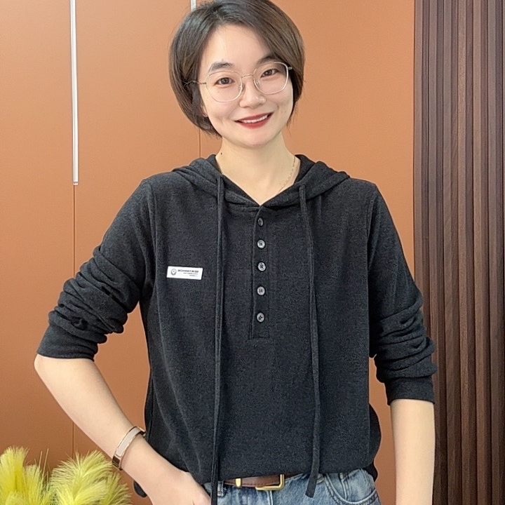 25新款时尚百搭休闲纯色连帽衫女士上衣H5699