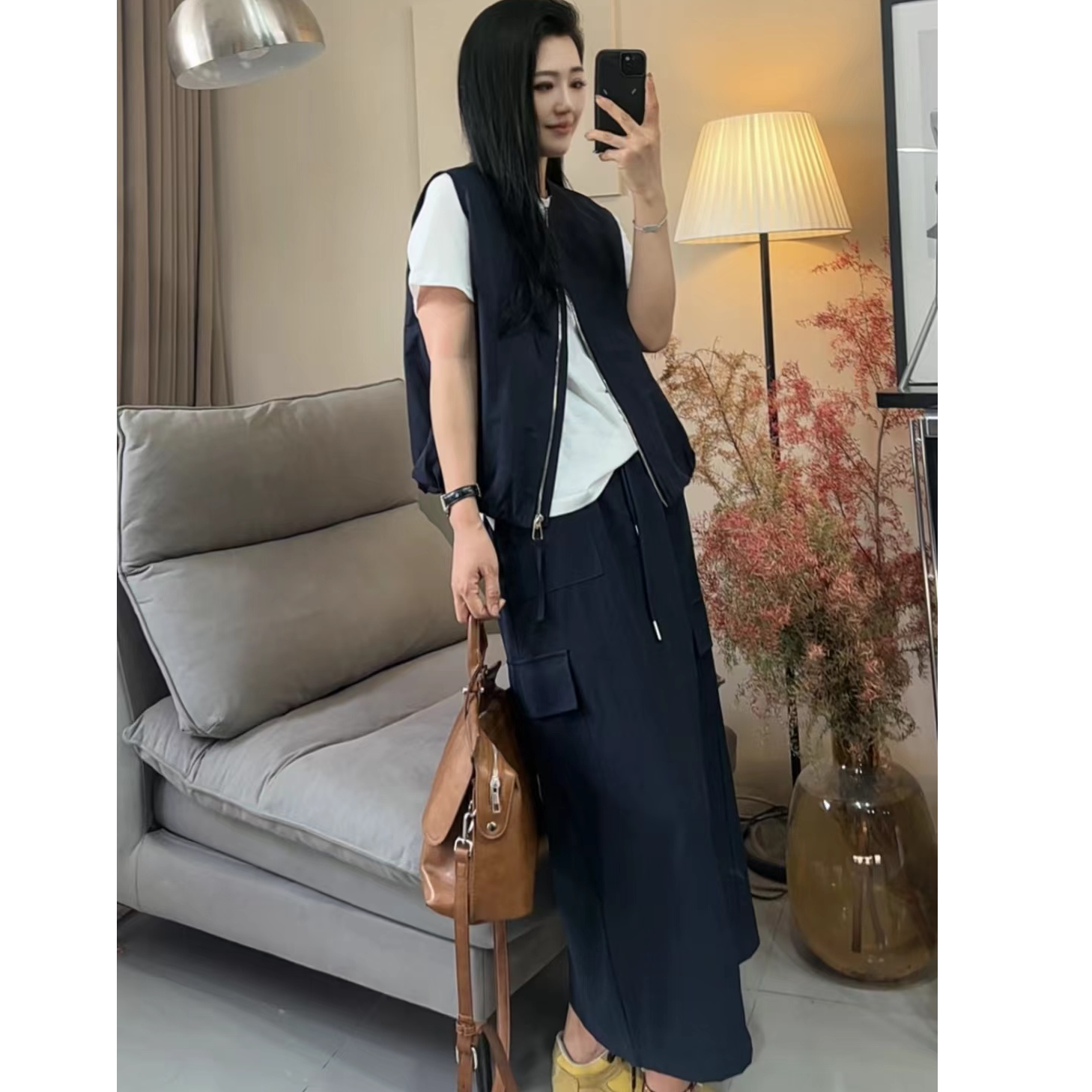 春夏韩版女装胖mm宽松圆领无袖背心马甲工装裙显瘦气质三件套休闲