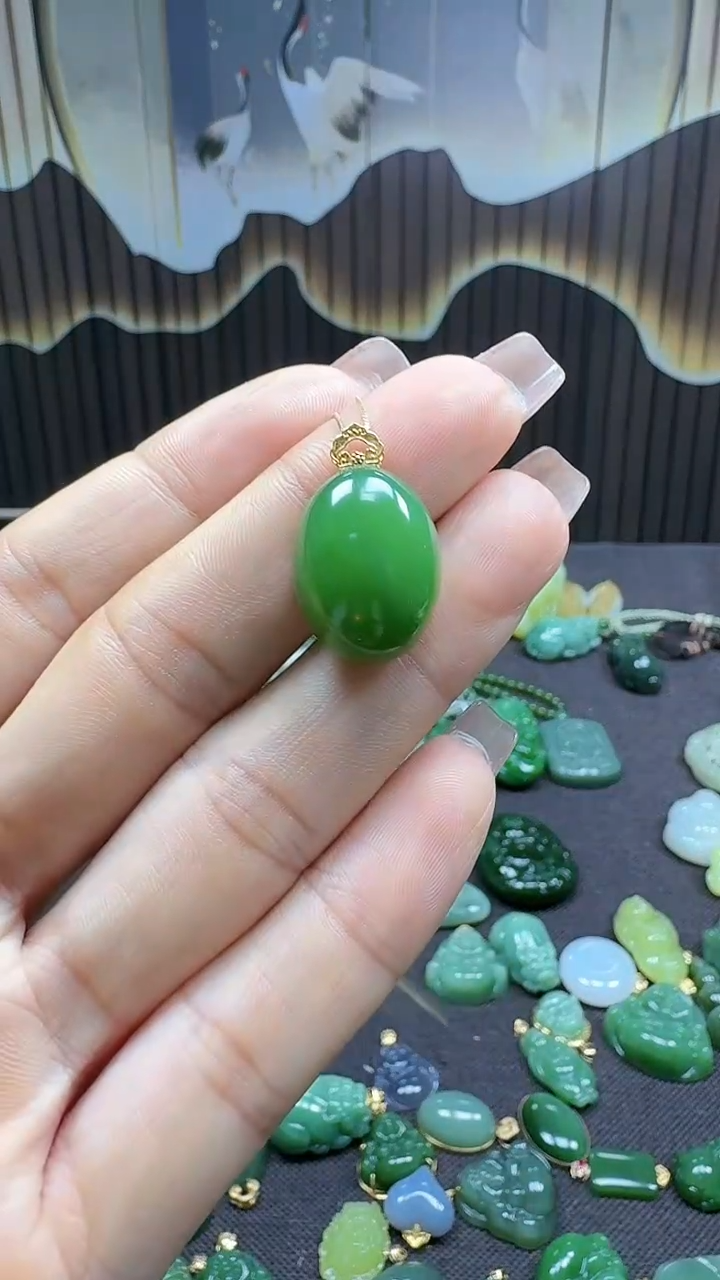 和田玉18K金镶嵌吊坠(不含链)1