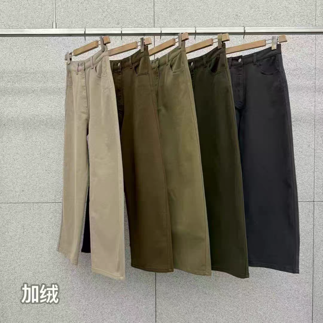 现at the bagel女韩国东大门冬季简约高腰绒面直筒休闲裤