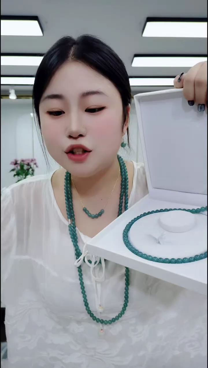 翡翠未镶嵌颈饰2416蓝水妈妈链