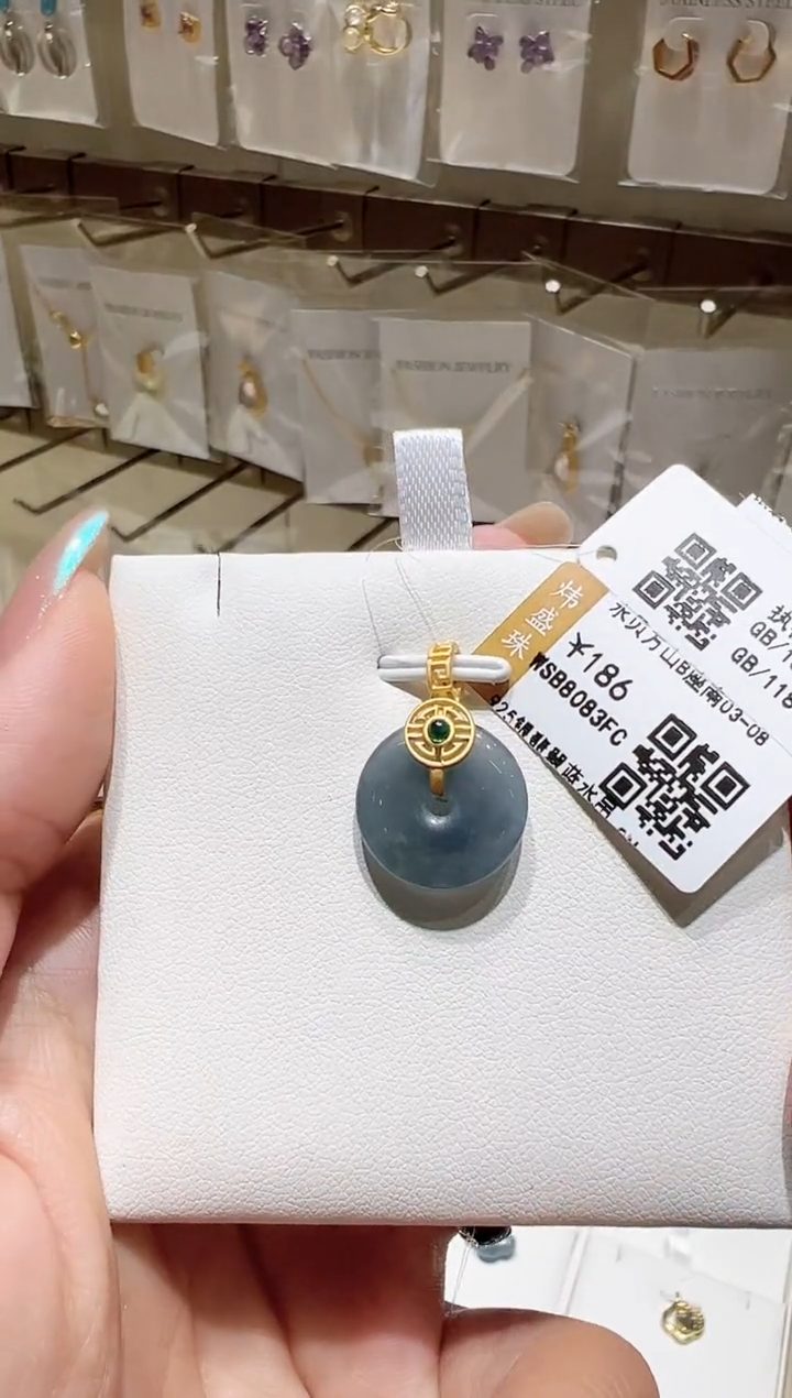 颈饰银S925镀金镶嵌翡翠@@