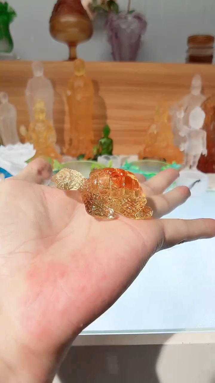 手工艺品琉璃琥珀色小海龟摆件