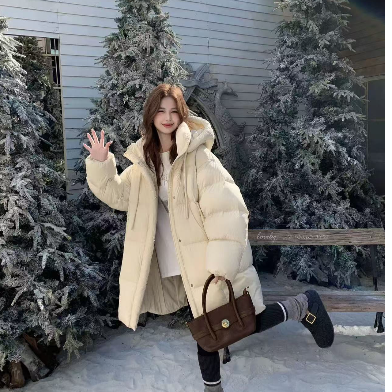 【25B26】倩#时尚百搭中长款保暖连帽外套