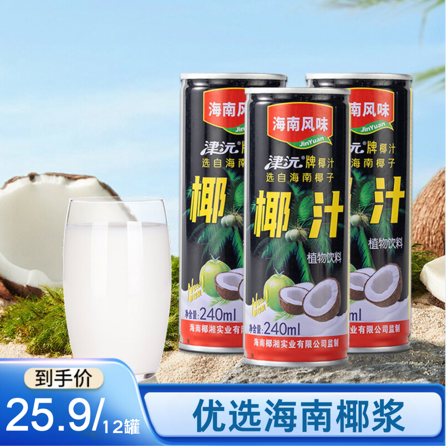 年货必备椰汁礼盒装整箱海南风味果味饮料椰子汁240ml*12罐