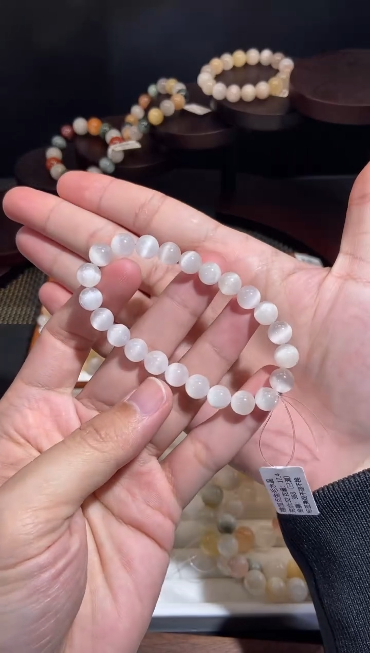 未镶嵌手串水晶2号链接-8咪+婚纱白兔毛水晶手串