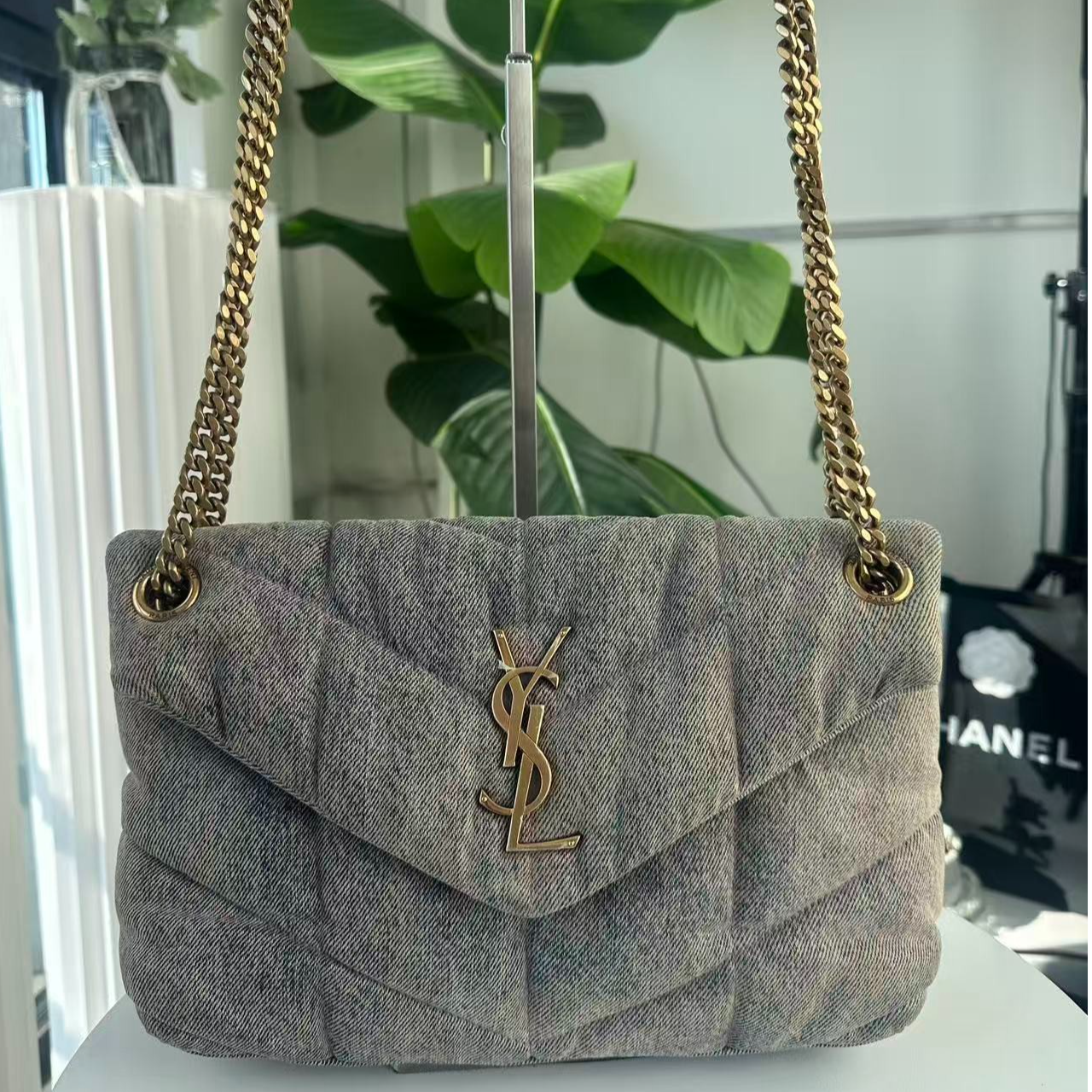 95新 YSL/圣罗兰 95新牛仔拼金云朵包链条包