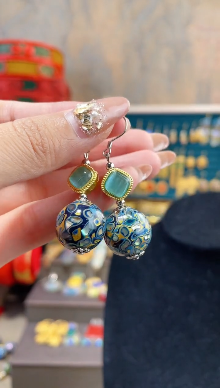 【闪购商品】非遗犀皮漆精品耳环蓝色