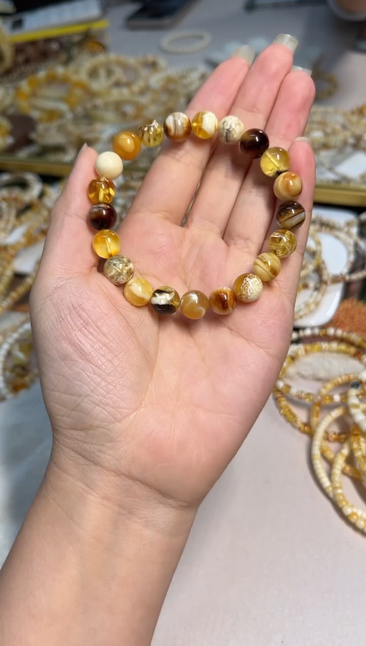 未镶嵌琥珀裸石画*生圆珠手串