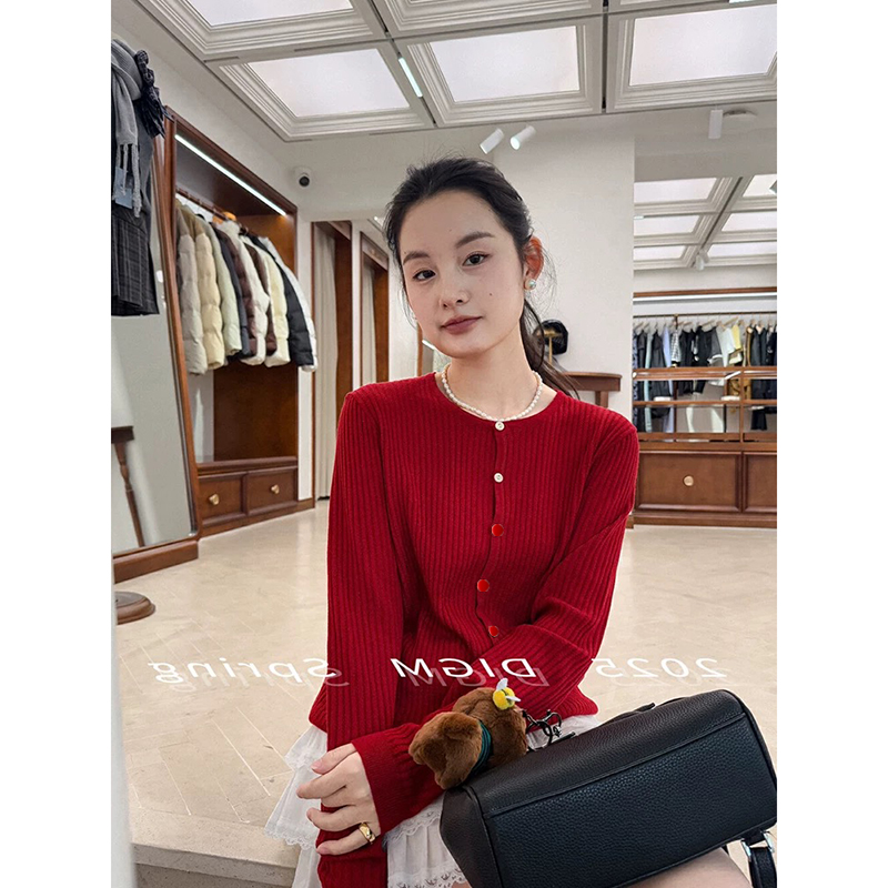 【高级灰】棋盘扣开衫外套3699超柔软高品质圆领针织毛衣