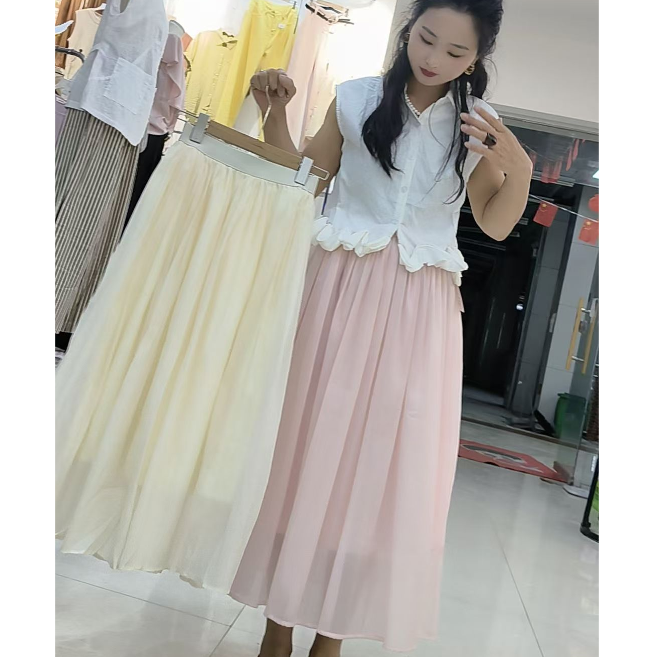 显瘦气质高腰时尚百搭夏季中长款甜美仙女裙A字半身裙822