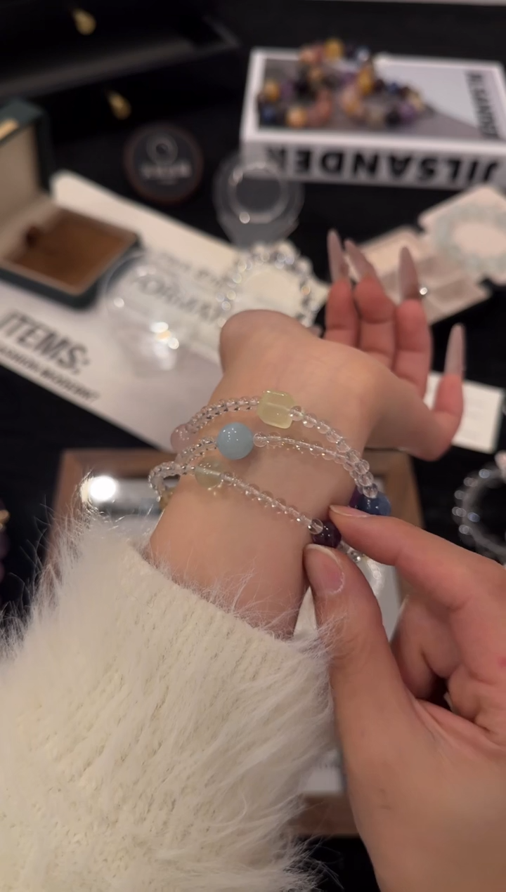 未镶嵌手链水晶白水晶三圈x3372