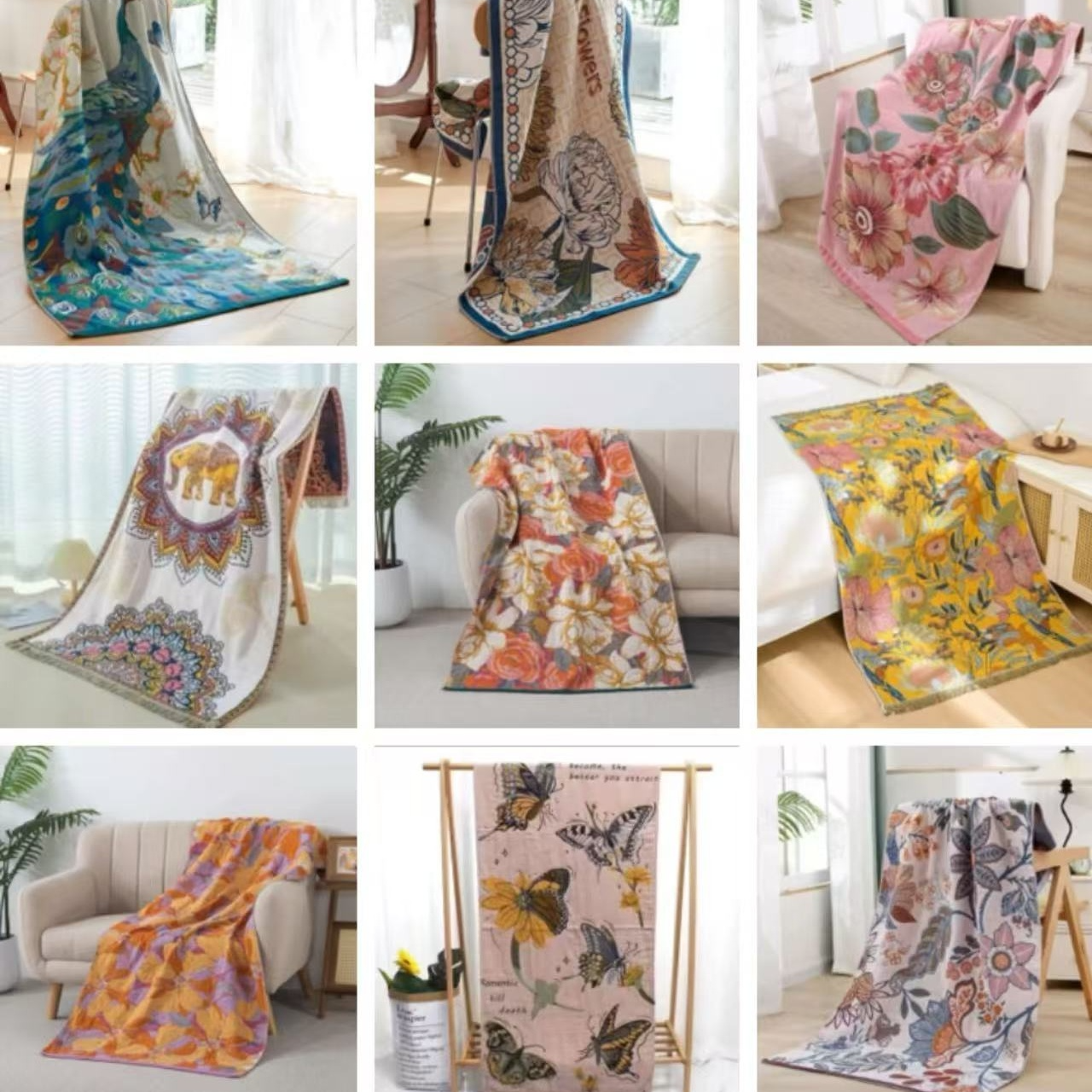 【不挑花色】纯棉柔软休闲毯多层纱布大浴巾--75*160