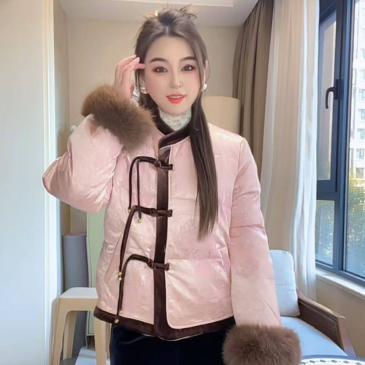 【大盼优选】25新中式国风流苏盘扣时尚气质高级感加厚百搭棉服女装