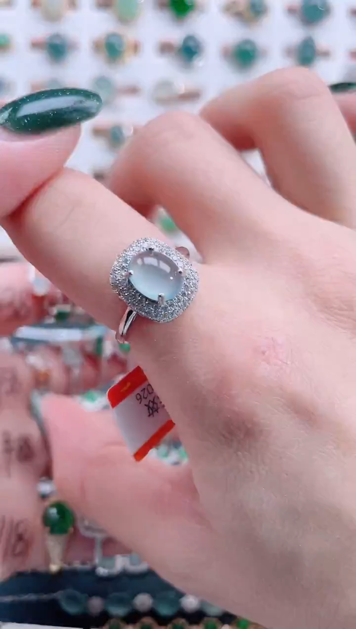 银S925镶嵌戒指翡翠天然翡翠