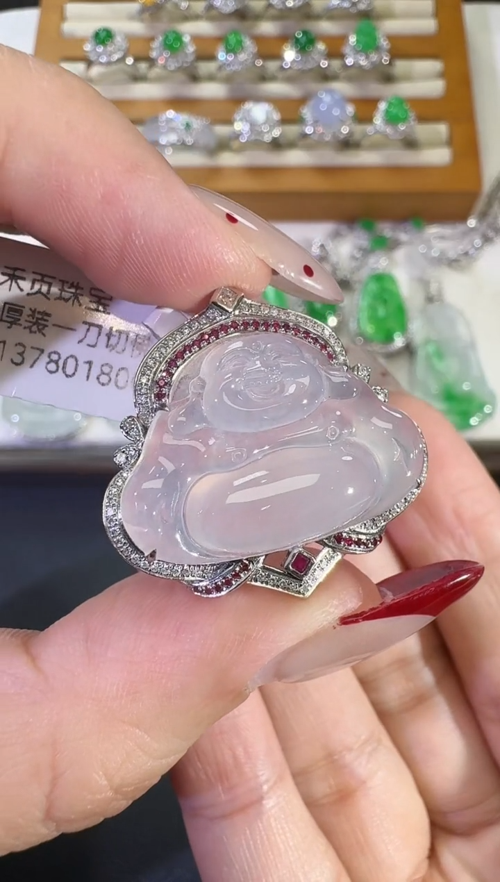 吊坠(不含链)18K金镶嵌翡翠【源头工厂】钻石镶嵌