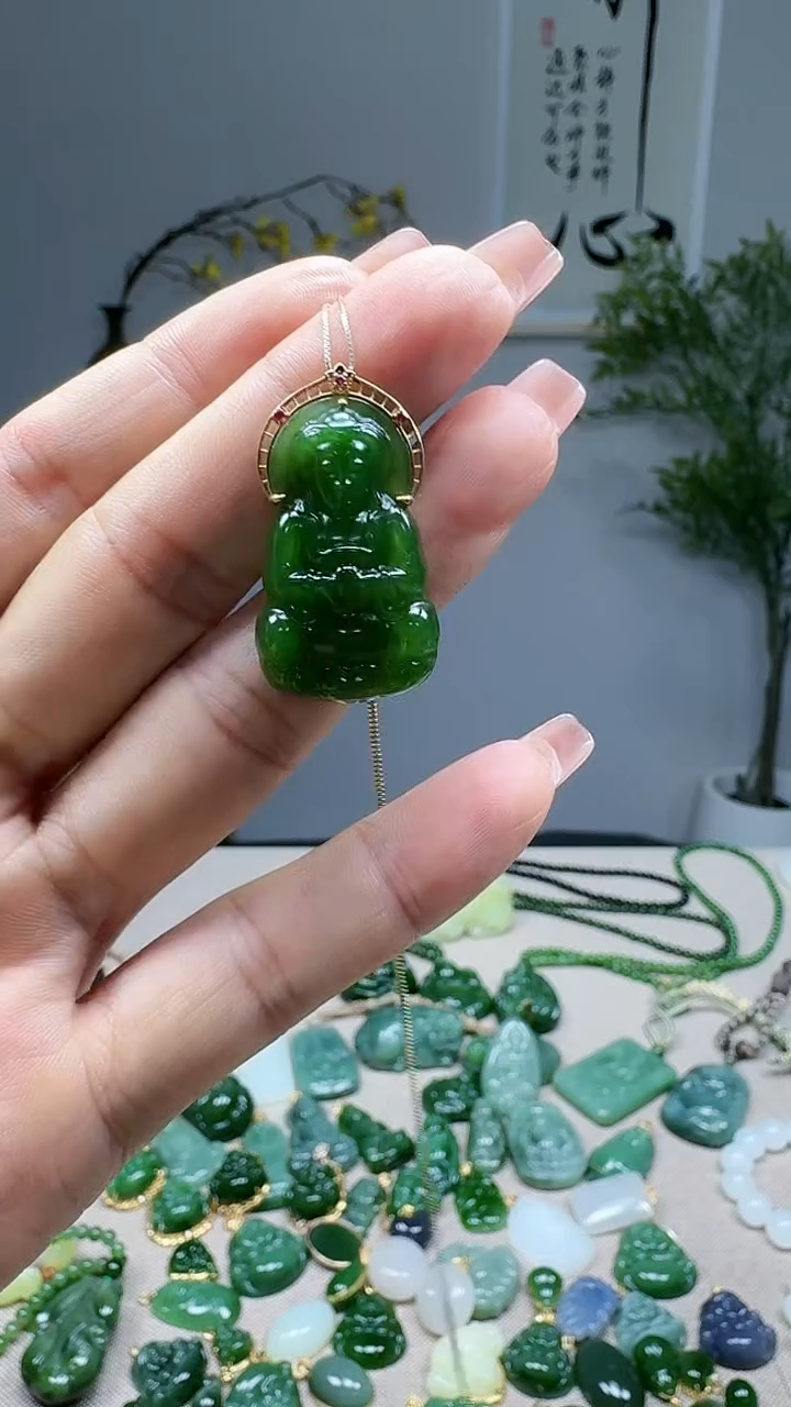 吊坠(不含链)18K金镶嵌和田玉1