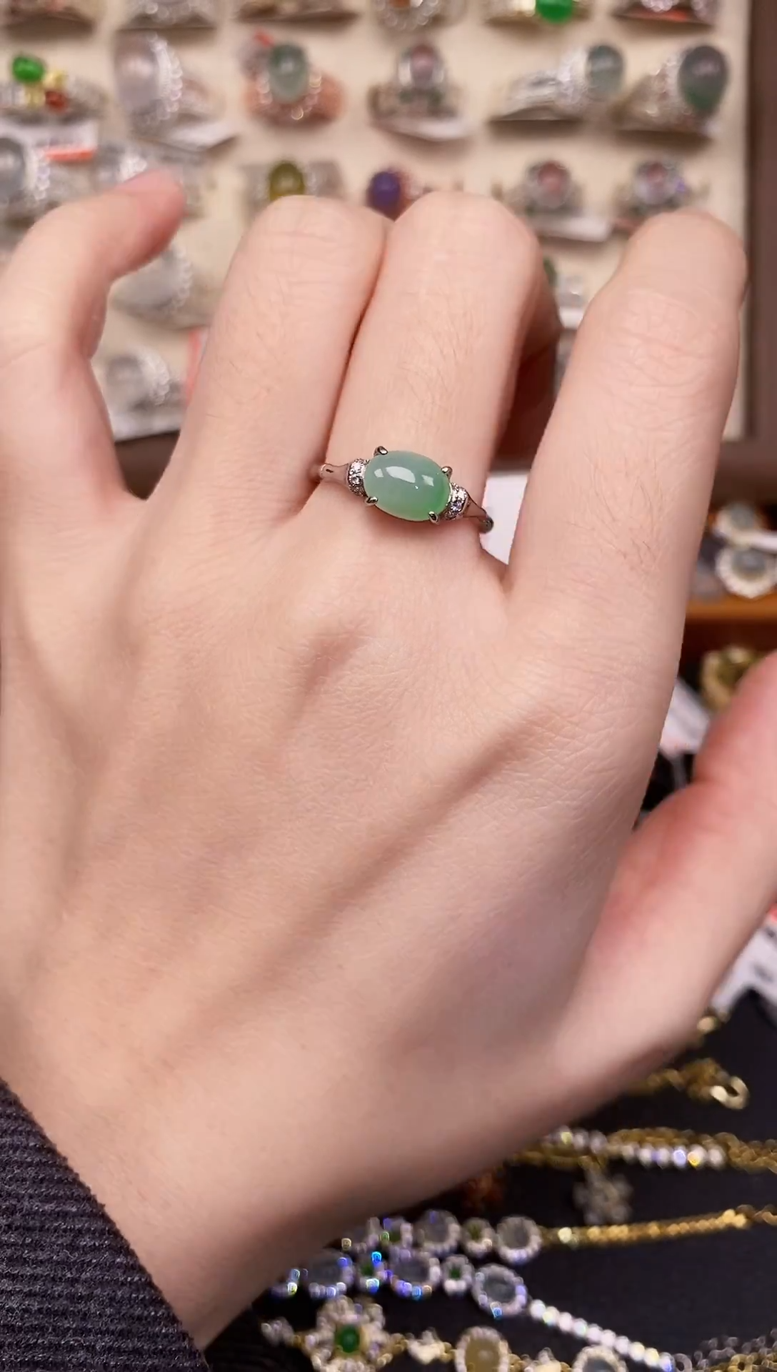 银S925镶嵌戒指翡翠 天然A货翡翠5