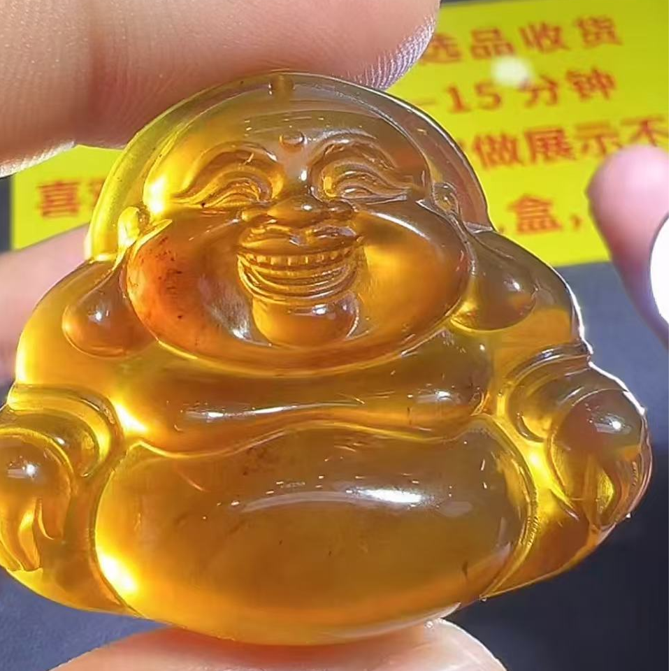 琥珀佛公吊坠-配珠链